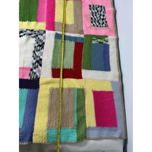Handmade Crochet Patchwork Blanket Throw Boho Colorful Cozy Quilt Bedspread - Picture 4 of 8